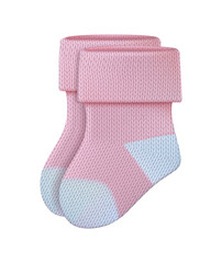 3d realistic vector icon illustration. Baby girl pink socks. Isolated on white background.
