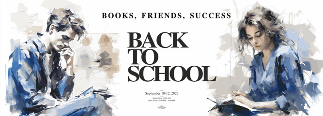 Back to School. First day of school. Banner vector illustration background. Vectorized watercolor illustrations. 