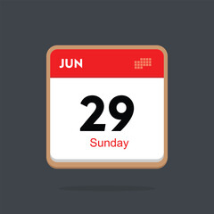 sunday 29 june icon with black background, calender icon	