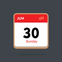 sunday 30 june icon with black background, calender icon	