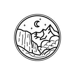 Mountain and park monoline or line art style vector