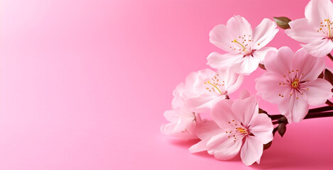 Naklejka na ściany i meble close up of beautiful flower on pink background and copy space, generative ai