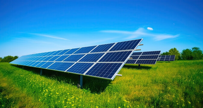 Solar Energy Revolution, Embracing Sustainability through Solar Panels for Clean, Renewable Power. Generative AI