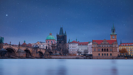 Prague at night, under the stars.