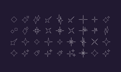 Outline Stars Abstract Geometric Vector universal Shapes Y2K style modern design, brutalist Icons, basic figures in retro futuristic assets, symbols and objects for logo, posters, banners, stickers