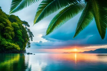 Fototapeta na wymiar tropical island with palm trees generated by AI tools