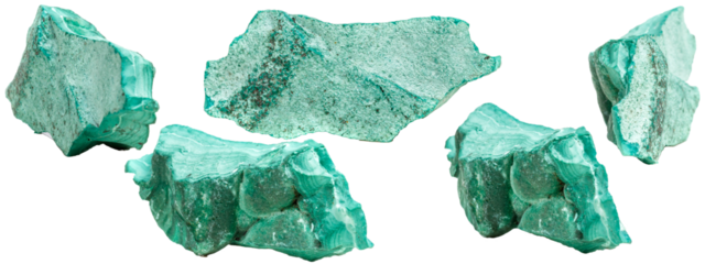 Macro mineral stone Malachite on a white transparent background close-up