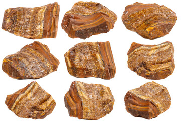 Macro mineral stone Tiger's Eye on a white transparent background close-up