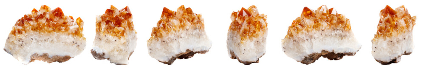 Macro mineral stone Citrine on a white transparent background close-up