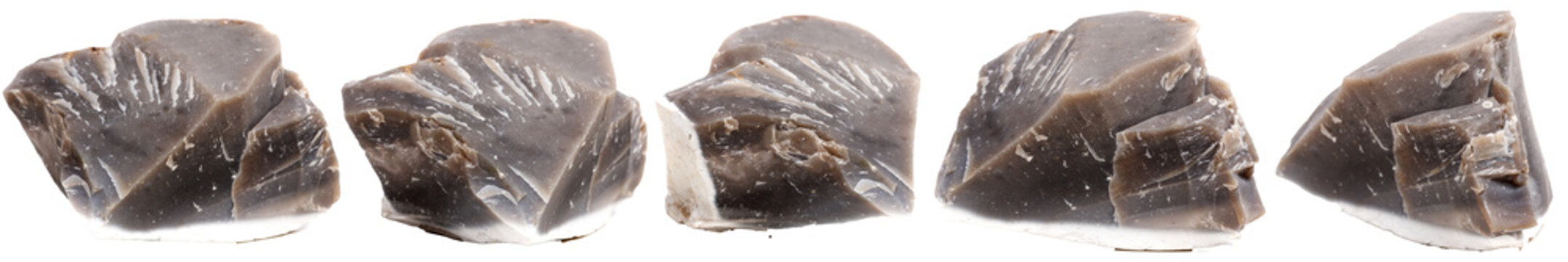 Macro mineral stone Flint on a white transparent background close-up