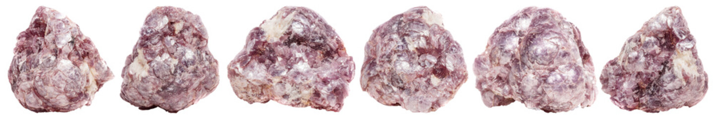 Macro mineral stone Lepidolite on a white transparent background close-up