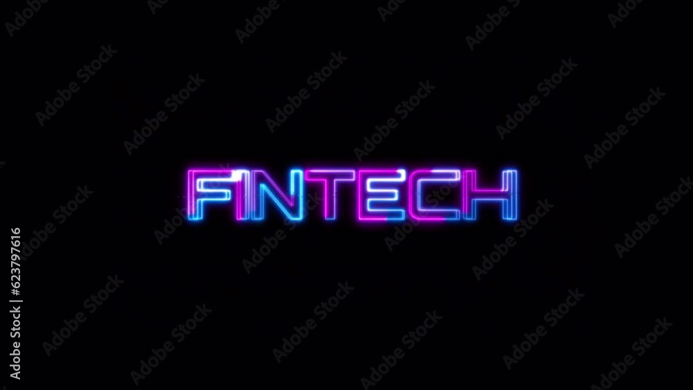 Poster loop fintech blue pink neon text glitch effect illustration on black background. element for isolate