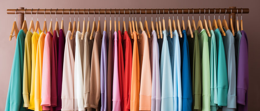 Various colorful clothes on hanger