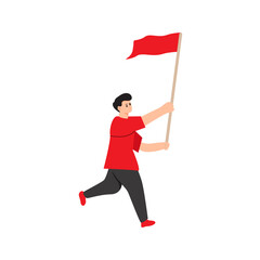 Illustration of man waving indonesia flag independence day