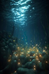 Glowing sea at night