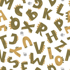 Seamless pattern with letters dinosaurs