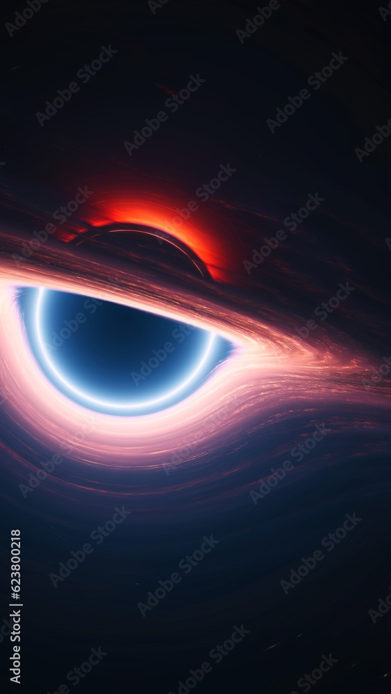 Poster interstellar black hole in outer cosmos. giant singularity with glowing rotating accretion disk. ver