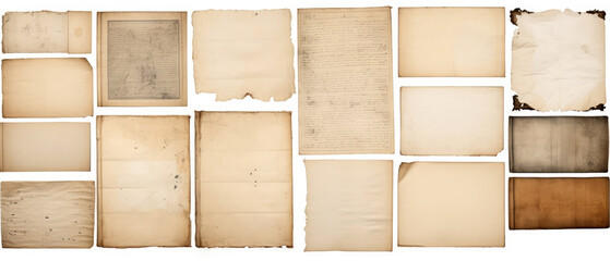 set of old paper texture on white background