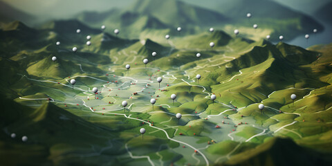 Green scenery, Green nature hill and mountains scenery during the day detailed hand drawn painting,Fabulous fantasy landscape of mountains amazing view of the rocks and the valley, generative Ai