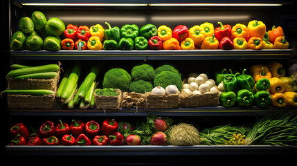 Vibrant Composition of Fruits and Vegetables Arranged Beautifully in a Store Display