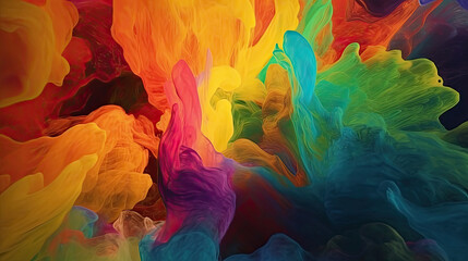 Colourful rainbow abstract artwork, a cursive bright-coloured mountain.