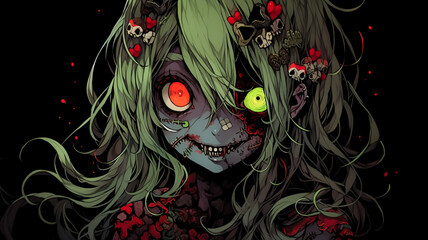 Wild and snarling undead zombie. Created with Generative AI.