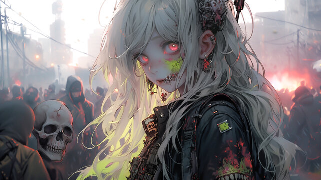 Lovely anime zombie character. Created with Generative AI.