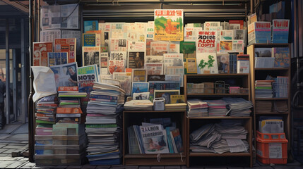 A newsstand with newspapers and magazines, Generative Ai