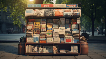 A newsstand with newspapers and magazines, Generative Ai - obrazy, fototapety, plakaty