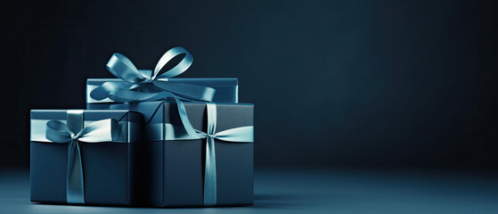 Father's Day Concept: Gift Boxes, Bow Ties, and Dark Blue Background Theme, Banner Design