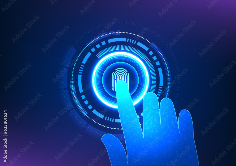 Poster security technology with fingerprint scanning the fingerprint is inside the technology circle with a
