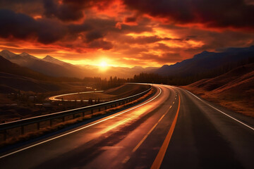 sunset on the road