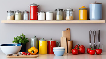 Naklejka na ściany i meble Neat and Minimalist Kitchen with Well-Organized Cooking Utensils