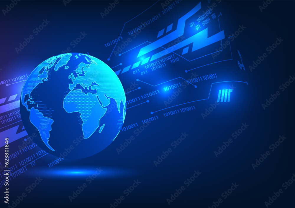 Poster smart technology world the world with circuits and number codes on the back connects information tec