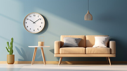Wall Clock and Furniture in a Clean Living Space