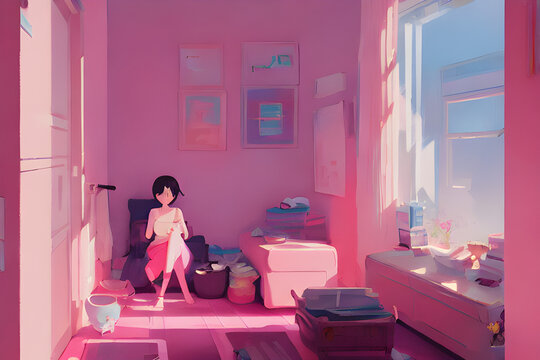 pink cozy room. Generative AI