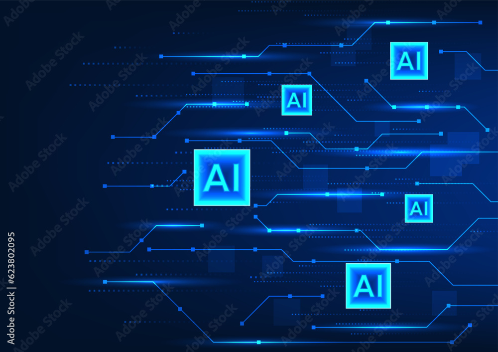 Poster artificial intelligence technology there is an ai chip that is connected to the technology circuit t