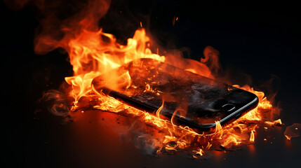 Burning smartphone. Mobile phone in fire, Generative Ai - obrazy, fototapety, plakaty