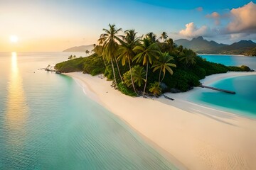 Naklejka premium beach with palm trees generated Ai