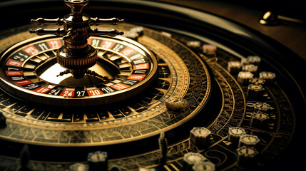 Casino roulette in black and gold style, Generative Ai
