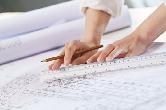 The designer drawings in the office