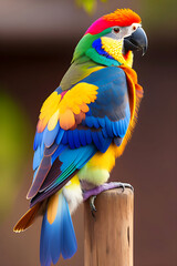 The vibrant parrot perched on a branch. Generative AI