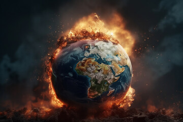 Obraz na płótnie Canvas Earth globe burning , global warming illustration concept