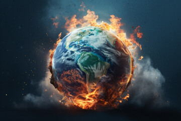 Earth globe burning , global warming illustration concept