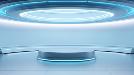 Obraz premium Futuristic Light Blue Room Mockup Background for product podium presentation