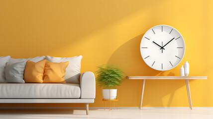 Wall Clock and Furniture in a Clean Living Space