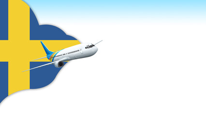 3d illustration plane with Sweden flag background for business and travel design