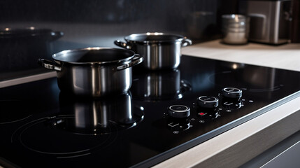 Induction hob in a modern kitchen close-up, Generative Ai