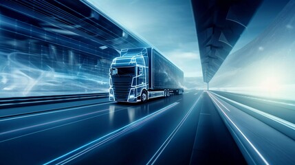 Advanced transportation technology - digital logistics, AI, network, truck, car, autonomous
