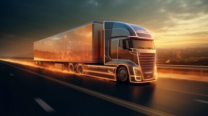 Advanced transportation technology - digital logistics, AI, network, truck, car, autonomous
